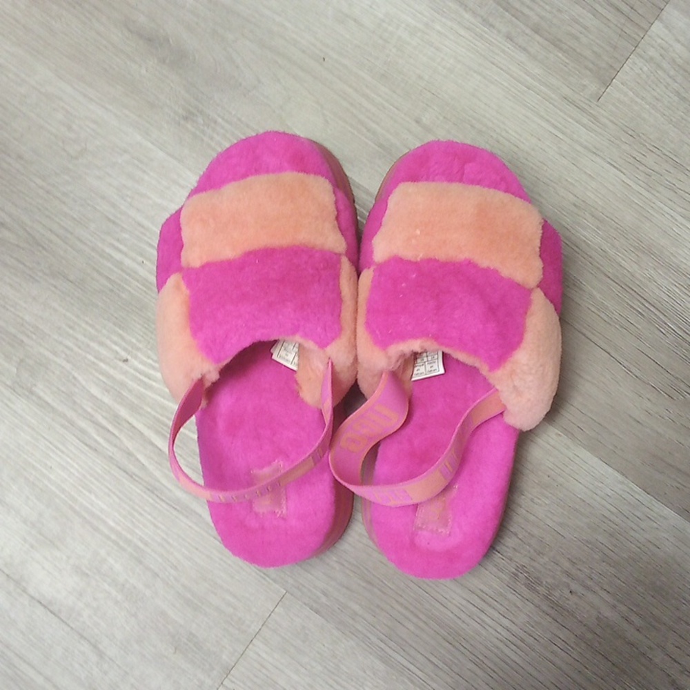 UGG Disco Pink and Orange Fluffy Platforms - Picture 3 of 6